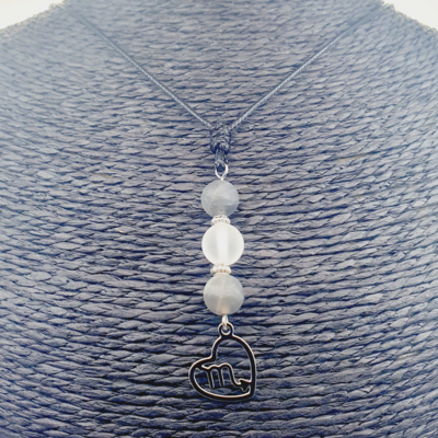 Collier Astro - Scorpion - Labradorite &amp; Cristal de roche mat 8 mm