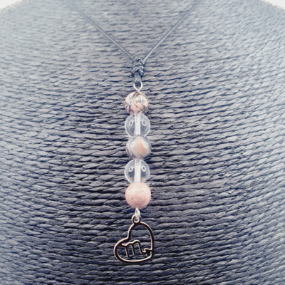Collier Astro - Scorpion - Rhodonite &amp; Cristal de roche 8 mm