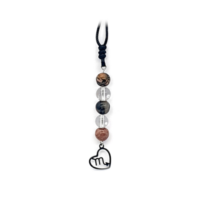 Collier Astro - Scorpion - Rhodonite &amp; Cristal de roche 8 mm