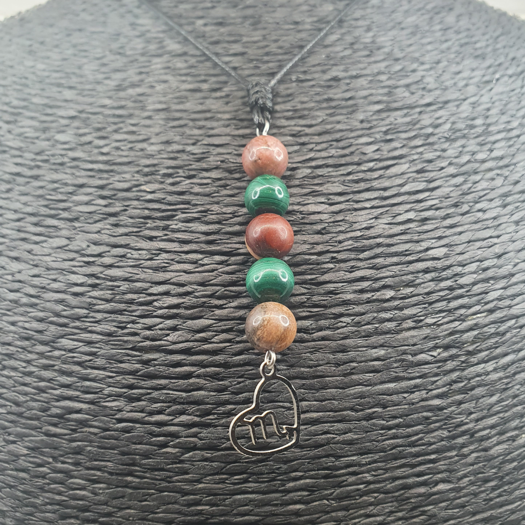Collier Astro - Scorpion - Rhodonite &amp; Malachite 8 mm