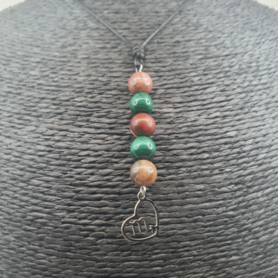 Collier Astro - Scorpion - Rhodonite &amp; Malachite 8 mm