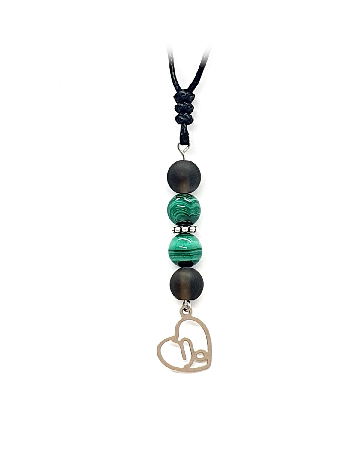 Collier Astro Capricorne - Quartz fumé mat et Malachite - 8 mm