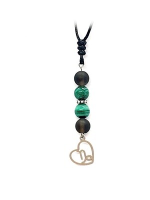 Collier Astro Capricorne - Quartz fumé mat et Malachite - 8 mm