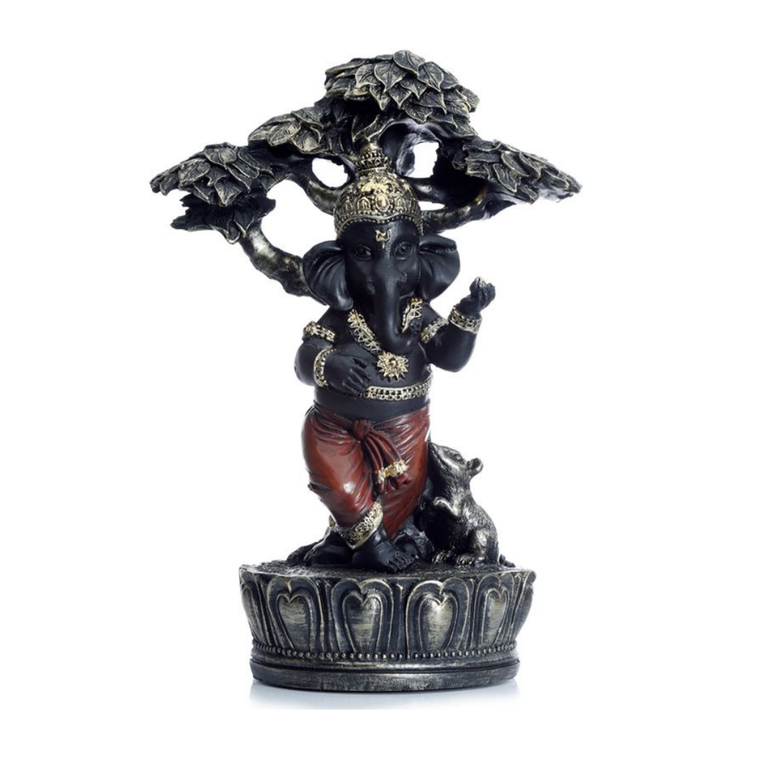 Figurine Ganesh Sous un Arbre - noir et or