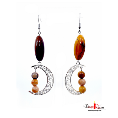 Boucles d'Oreilles Mokaïte - 8 mm &amp; 18x30 mm