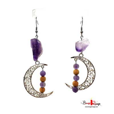 Boucles d'Oreilles - Améthyste  et cèdre - 6 et 15x20 mm