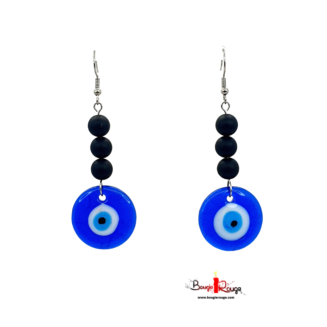 Boucles d&#39;Oreilles - Onyx mat et oeil turc - 8 mm