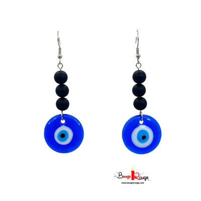 Boucles d&#39;Oreilles - Onyx mat et oeil turc - 8 mm