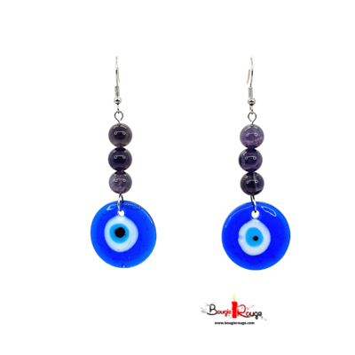 Boucles d'Oreilles améthyste et œil turc, 8 mm