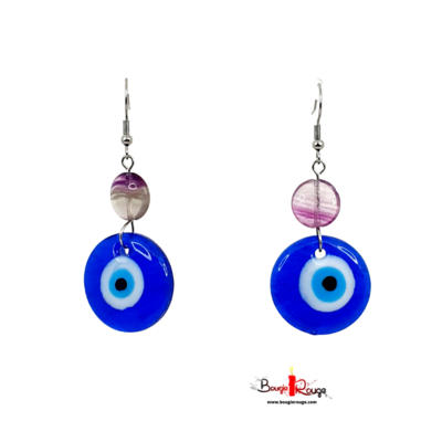 Boucles d'Oreilles - Fluorite - disque 12 mm