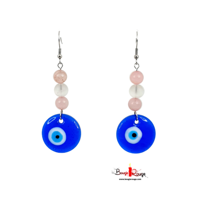 Boucles d'Oreilles - Quartz rose et Cristal de roche - 8 mm