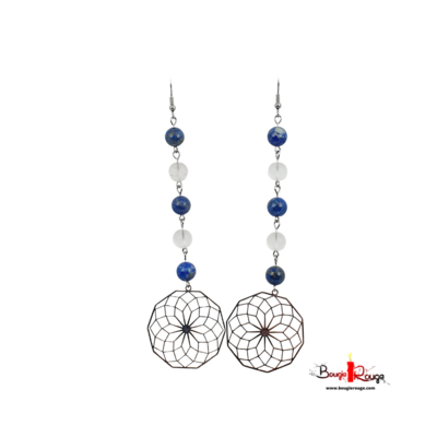 Boucles d'Oreilles - Lapis Lazuli et Cristal de Roche mat - 8 mm