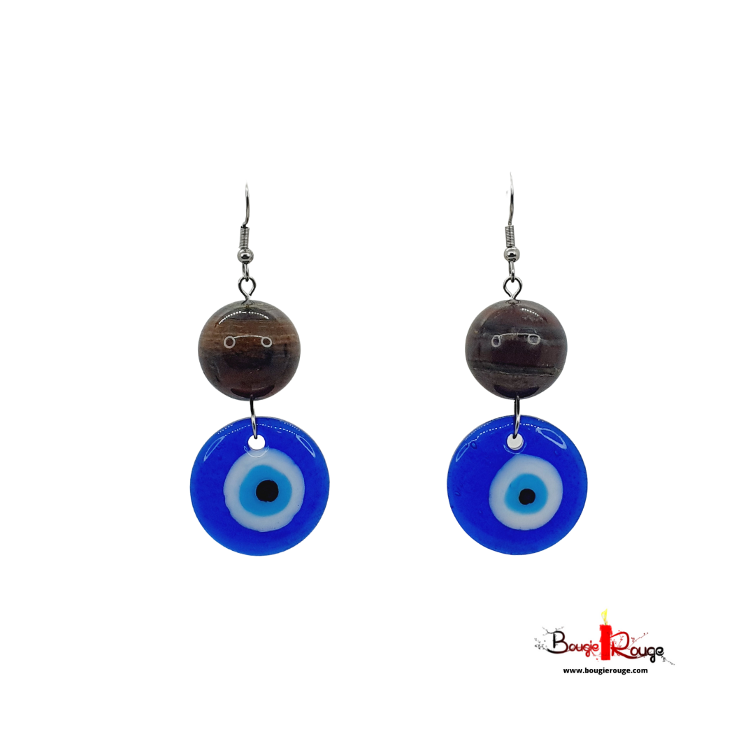 Boucles d&#39;Oreilles - Oeil turc et Jaspe de Fer - 18 mm