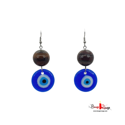Boucles d&#39;Oreilles - Oeil turc et Jaspe de Fer - 18 mm