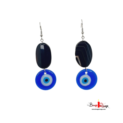 Boucles d'Oreilles Sardonyx et œil turc - 19x30 mm