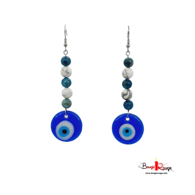 Boucles d'Oreilles Apatite, Howlite et œil turc- 8 mm