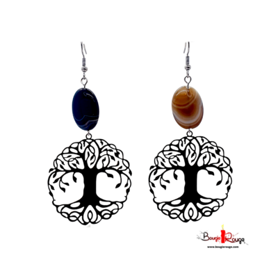 Boucles d'Oreilles arbre de vie et Sardonyx - 15x20mm
