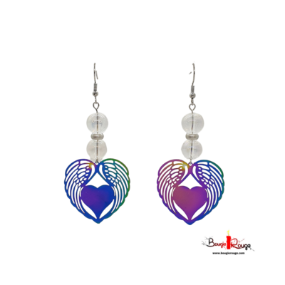Boucles d'Oreilles Cœur ailé - Angel Aura - 8mm