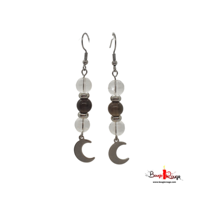 Boucles d'Oreilles - Quartz fumé et Cristal de Roche - 8 mm