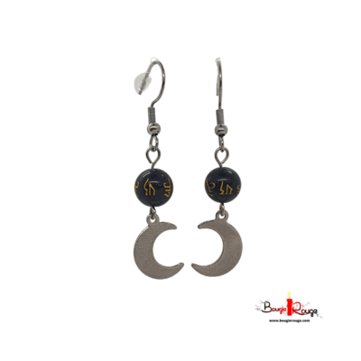 Boucles d'Oreilles - Obsidienne sculptée Ôm - 8 mm