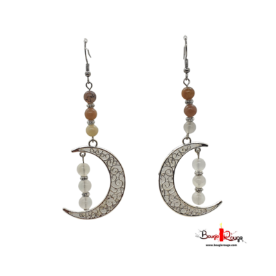 Boucles d'Oreilles - Sélénite et Pierre de Lune - 6 mm
