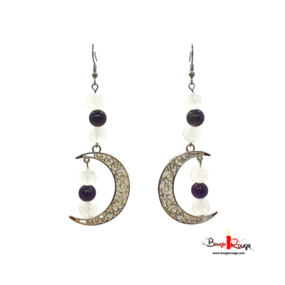 Boucles d'Oreilles - Sélénite et Améthyste - 8 mm