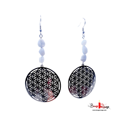 Boucles d'Oreilles - Calcédoine Bleue - pépites 6 mm