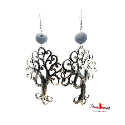 Boucles d'Oreilles - Agate vaporisé argent - 14 mm