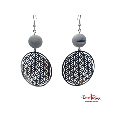 Boucles d'Oreilles - Agate vaporisé argent - 14 mm