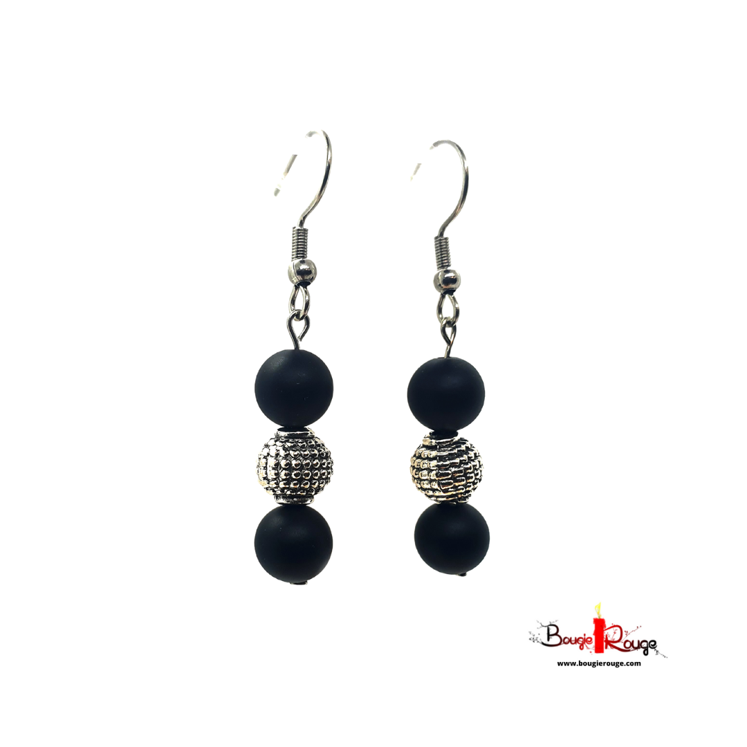 Boucles d&#39;Oreilles - Onyx mat - 8 mm