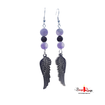 Boucles d'Oreilles Améthyste mat et pierre de lave - 8 et 6 mm