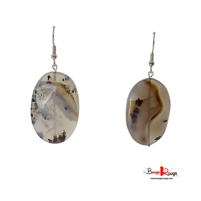Boucles d'Oreilles - Agate Dendritique - 36 x 24 mm