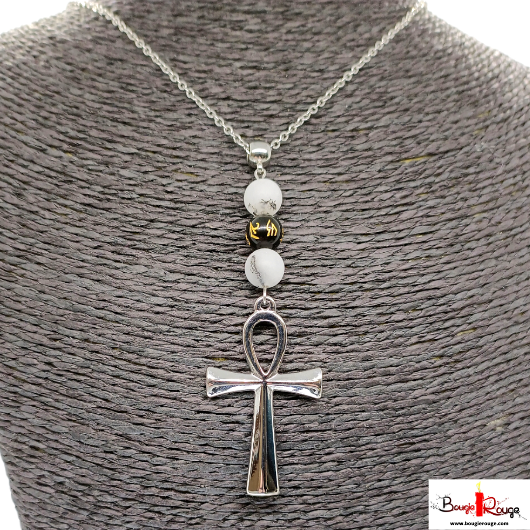 Collier - Quartz inclusion de Tourmaline &amp; Obsidienne Ôm - 8 mm
