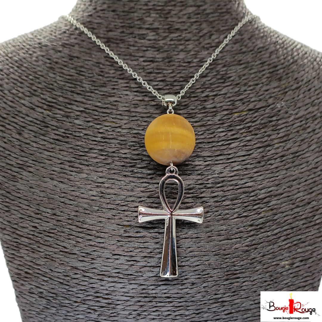 Collier - Oeil de Tigre &amp; Anhk - 20 mm