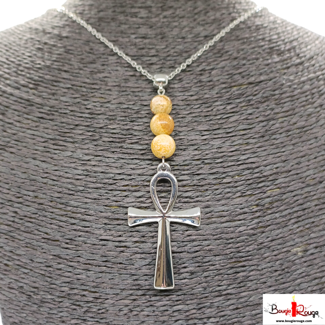 Collier - Jaspe Paysage &amp; Ankh - 8 mm