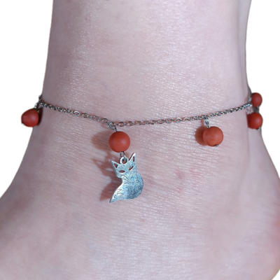 Bracelet de cheville - Jaspe rouge et Renard