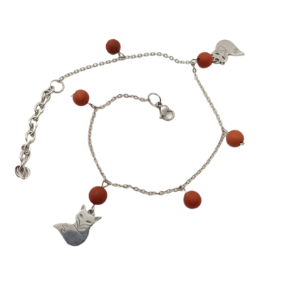 Bracelet de cheville - Jaspe rouge et Renard