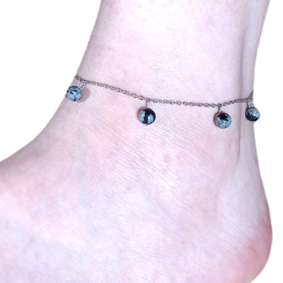 Bracelet de cheville - Obsidienne flocon de neige