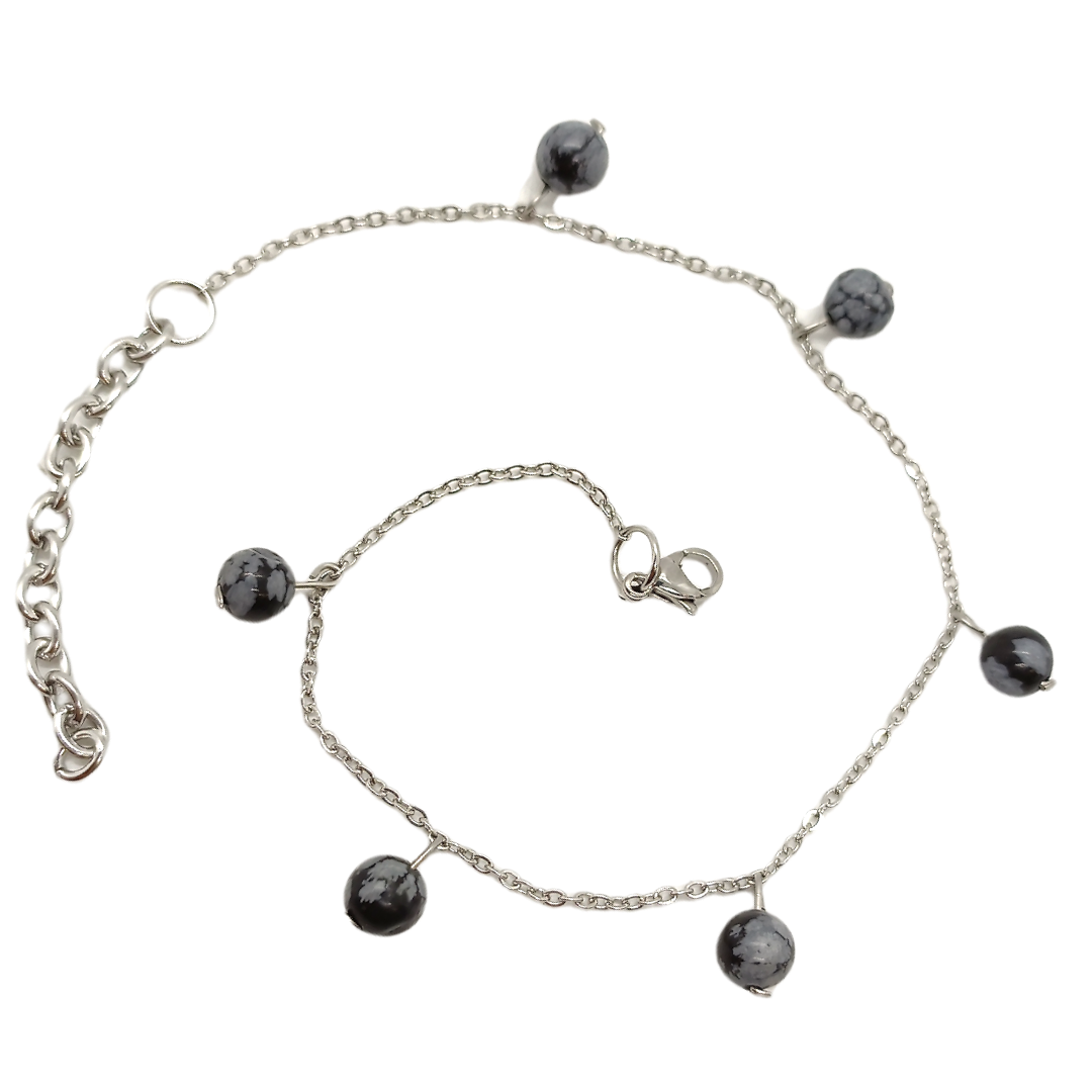 Bracelet de cheville - Obsidienne flocon de neige