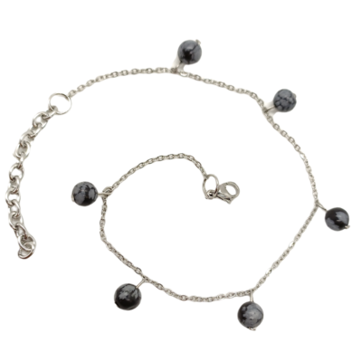 Bracelet de cheville - Obsidienne flocon de neige