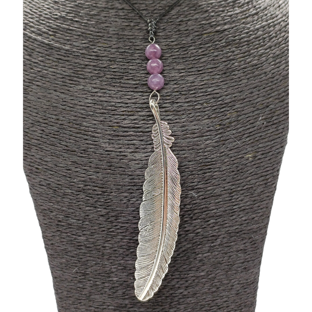 Collier - Grande Plume - Lépidolite