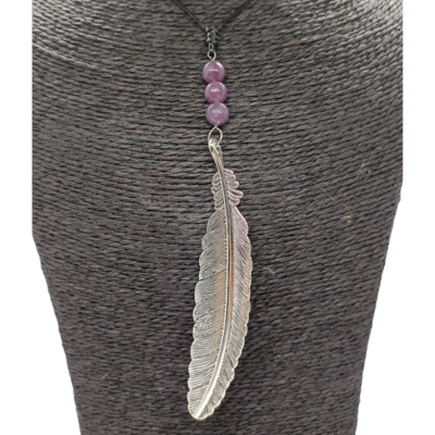 Collier - Grande Plume - Lépidolite