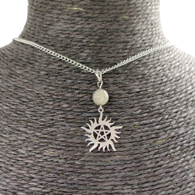 Collier - Pentacle soleil - Labradorite facettée 8 mm