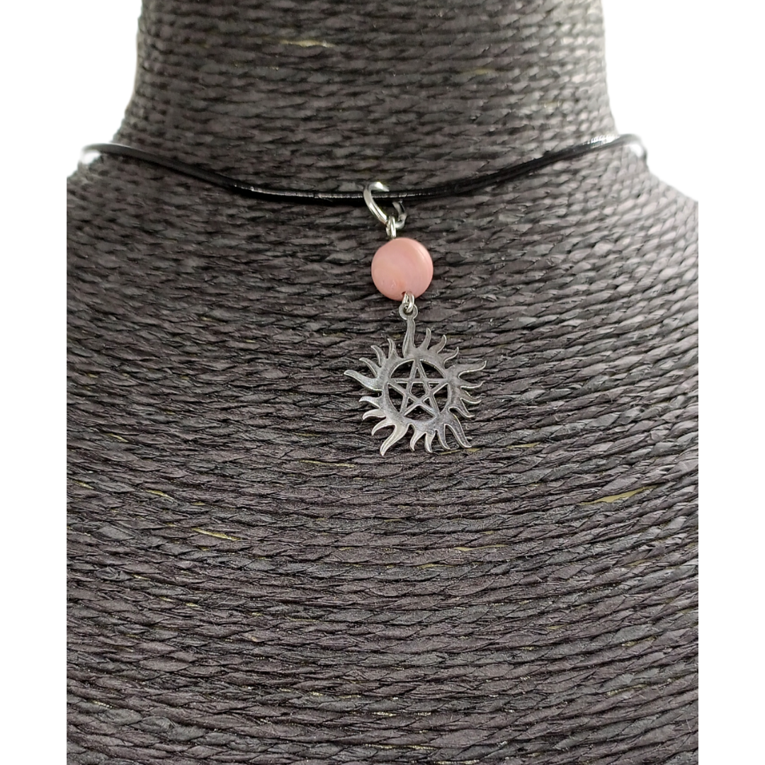 Collier pentacle soleil - Rhodonite
