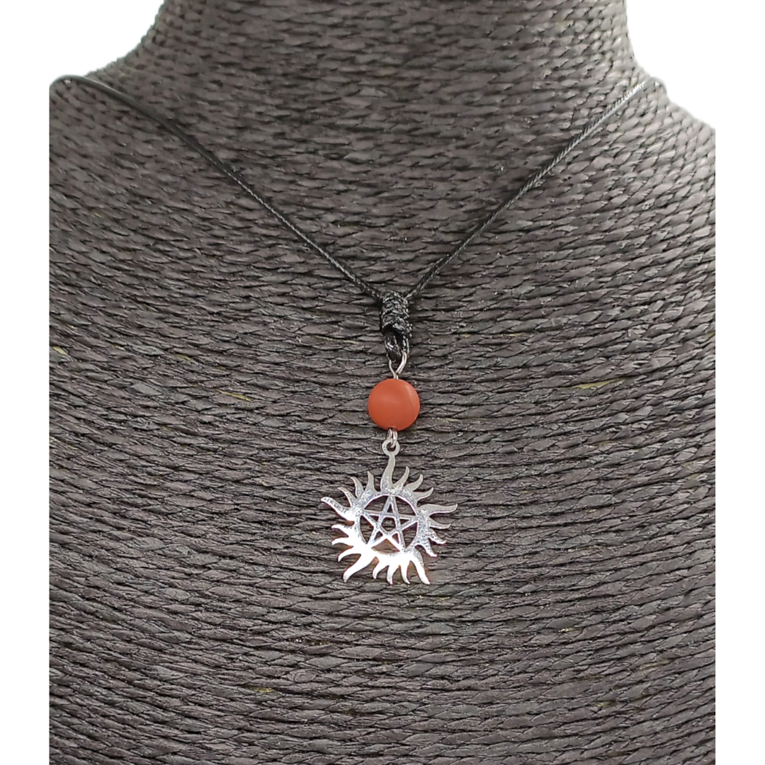 Collier - pentacle soleil - Jaspe rouge mat