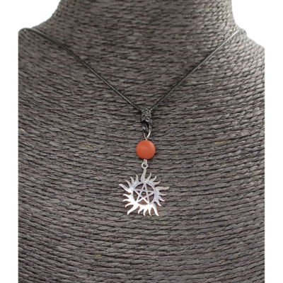 Collier - pentacle soleil - Jaspe rouge mat