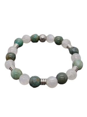 Bracelet - Pierre de lune arc-en-ciel et Chrysocolle