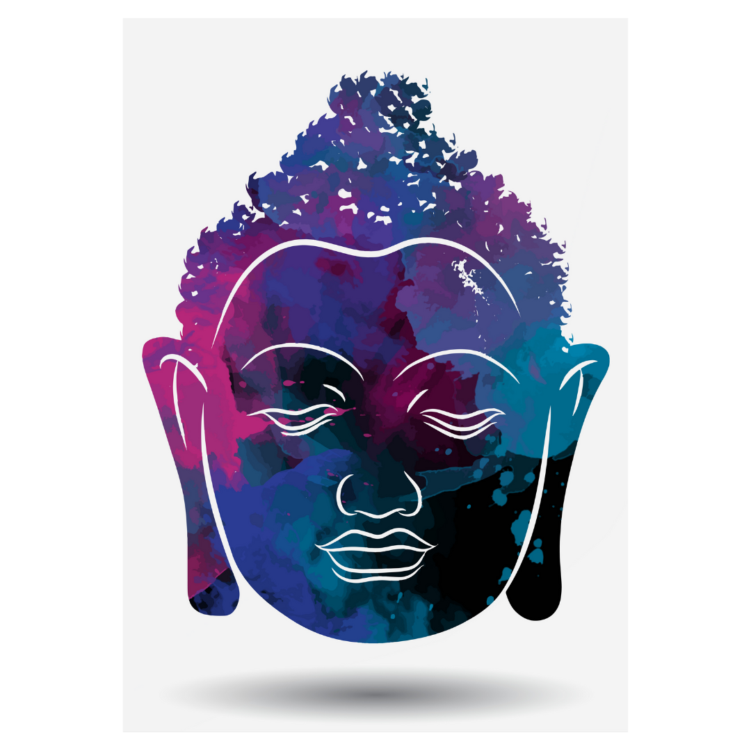 Poster plastifié - Tête Bouddha bleue