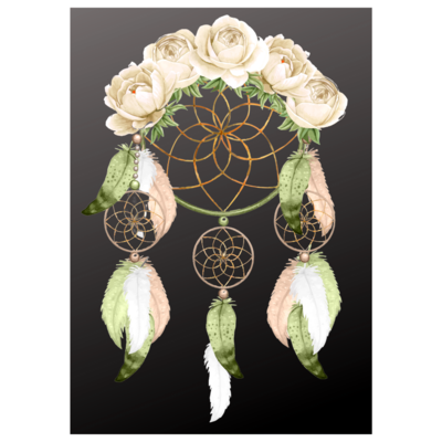 Poster plastifié - Dream Catcher Fleur &amp; plumes