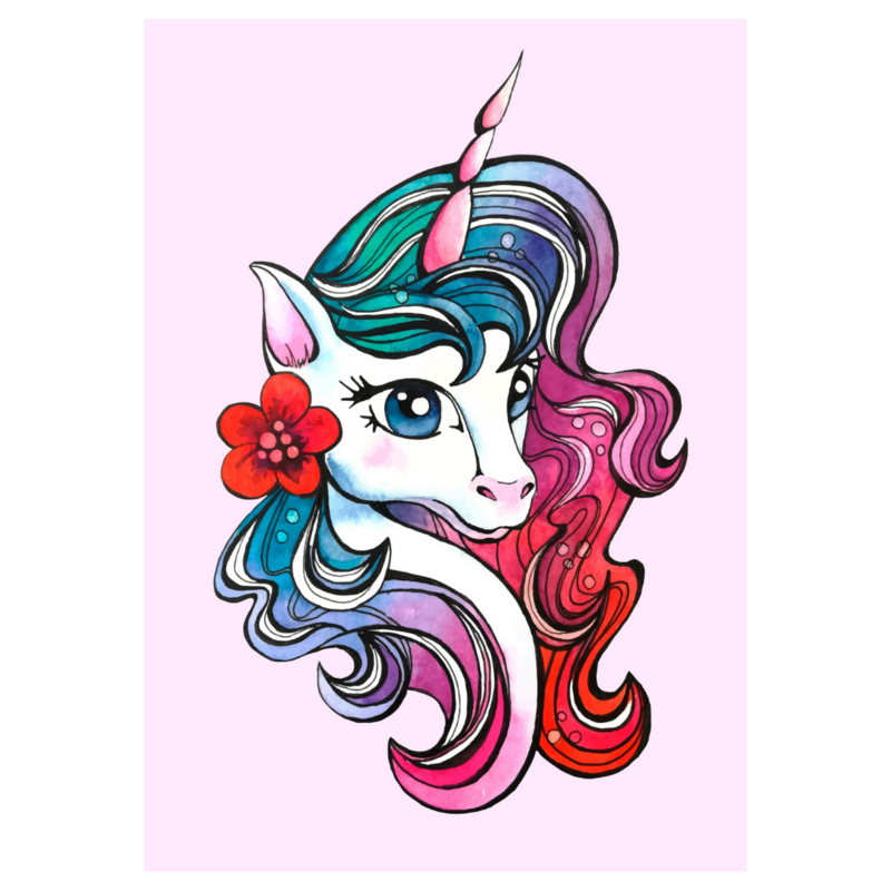Poster plastifié - licorne cartoon fleur